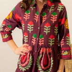 PURPLE FLOWERS SHIRT DRESS