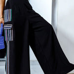 High Waisted Loose Pockets Split-Joint Striped Pants Trousers