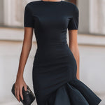 Asymmetrical Ruffle Hem Tailored Midi Dress