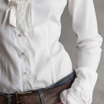 Vintage-Inspired White Ruffle Trim Blouse