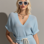 Women's Minimalist Lightweight Knitted V-neck Sweater And Shorts Set