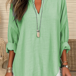 Women's Cotton Long Sleeve Round Neck Solid Color Loose Beach Shirt