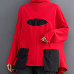 Casual Loose Split-Joint High-Neck Long Batwing Sleeves T-Shirt
