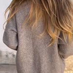 Solid Color Round Neck Long Sleeve Casual Zipper Pocket Knitted Jacket