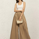 Elasticated Waist High Waisted Pleated Pockets Solid Color Pants