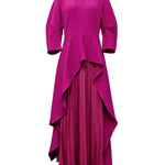 Long Sleeves Loose Pleated Solid Color Split-Joint Tiered Round-Neck Maxi Dresses