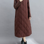 Simple Split-Joint High-Neck H-Line Quilted Midi Dress