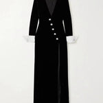 Long Sleeves Skinny Asymmetric Buttoned Shoulder Pad Split-Front Deep V-Neck Maxi Dresses