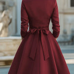 A-Line High Waisted Buttoned Pockets Solid Color Split-Joint Stand Collar Midi Dresses