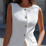 Sleeveless Buttoned Vest And Pencil Skirt Set