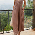 Modal Drape V Neck Double Slit Pocket Flared Trousers