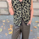 Women's Leopard Print Front Opening Casual Autumn and Winter Vest Jacket
