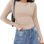 Zeagoo Womens Long Sleeve Stretch Crewneck Ribbed T-Shirt