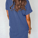 A-Line Loose Contrast Color Pockets Split-Joint Striped Round-Neck Mini Dresses