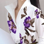 Long Sleeves Loose Flower Print Stand Collar Blouses&Shirts Tops