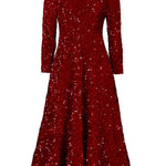 A-Line High Waisted Sequined Split-Joint Zipper Round-Neck Maxi Dresses