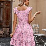 Zeagoo Womens Casual Ruffle Tiered Floral Square Neck Sundresses
