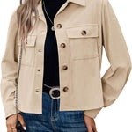 Zeagoo Womens Fashion Cropped Shackets Button Down Crop Jackets