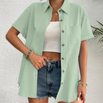 Zeagoo Womens Button Down Linen Shirt Short Sleeve Cotton Blouse
