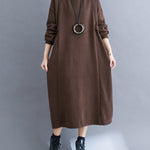 A-Line Long Sleeves Solid Color Mock Neck Midi Dresses