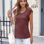 Zeagoo Womens Cap Sleeve V Neck T Shirts with Pocket