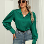 Zeagoo Womens Satin Blouse Lantern Long Sleeve Silk Shirt