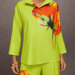 Long Sleeves Loose Buttoned Flower Print Stand Collar Blouses&Shirts Tops