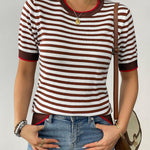 Zeagoo Womens Short Sleeve Sweaters Casual Striped Shirts