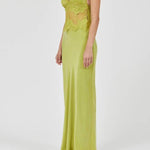 Effortless Elegance Satin Sheer Lace Patchwork V-neck Drape Maxi Dress