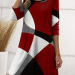 A-Line Irregularity Asymmetric Printed Split-Joint Striped Round-Neck Midi Dresses