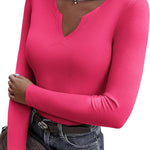 Zeagoo Womens Long Sleeve T Shirts V-Neck Slim Fitted Knit Top