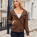 Zeagoo Womens Corduroy Knit Hoodies Zip Up Shirt Jacket