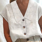 Cap Sleeve Loose Buttoned Solid Color Lapel Blouses&shirts Tops