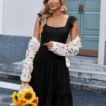 Zeagoo Womens Casual Ruffle Tiered Floral Square Neck Sundresses