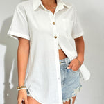 Zeagoo Womens Button Down Linen Shirt Short Sleeve Cotton Blouse