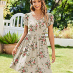 Zeagoo Womens Floral Pleated Button Down Petal Mini Dress