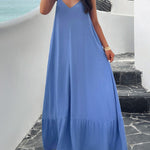 Loose Sleeveless Pleated Solid Color Split-Joint Spaghetti-Neck Maxi Dresses