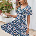 Zeagoo Womens Casual Swing Floral Ruffle Short Sleeve Sundresses