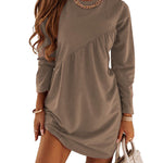 Casual Loose Long Sleeves Solid Color Round-Neck Mini Dresses