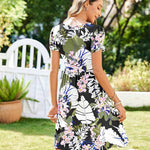 Zeagoo Womens Floral Pleated Button Down Petal Mini Dress