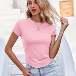 Zeagoo Womens Basic T-Shirts Crewneck Short Sleeve Curved Hem Summer Crop Tops Fitted Tees Y2k Clothing