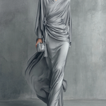 Women's Premium Grey Acetate Double-sided Satin Knot Detail Evening Dress