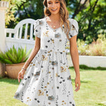 Zeagoo Womens Floral Pleated Button Down Petal Mini Dress