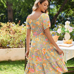 Zeagoo Womens Casual Dress Square Neck Puff Sleeve Boho Dress