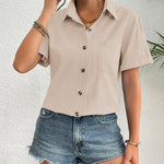 Zeagoo Womens Button Down Linen Shirt Short Sleeve Cotton Blouse