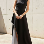 Irregular Clipping Skinny Contrast Color Round-Neck Maxi Dresses