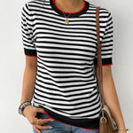 Zeagoo Womens Short Sleeve Sweaters Casual Striped Shirts