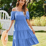 Zeagoo Womens Casual Dress Square Neck Puff Sleeve Boho Dress
