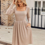 Zeagoo Womens Casual Sweater Dress Square Neck Knit Long Sleeve Dress