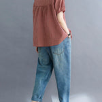 Cotton Blend Plaid Polo Puff Sleeve T-Shirts Tops